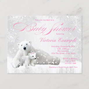 Wintersneeuwvlok Beer Meisje Baby Shower Uitnodigi Kaart