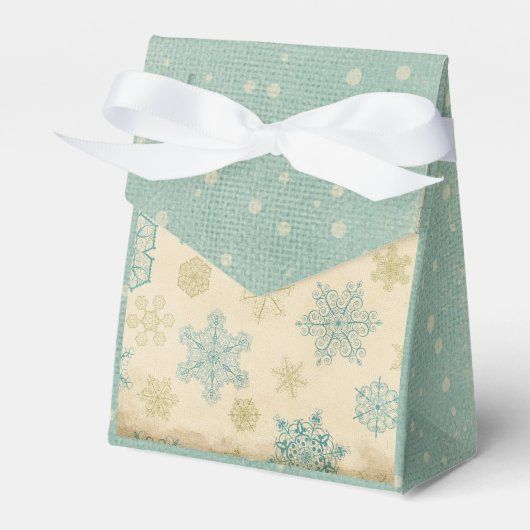 wintersneeuwvlok gestreept blauwgroen roomgoud bedankdoosjes (Voorkant Zijde)