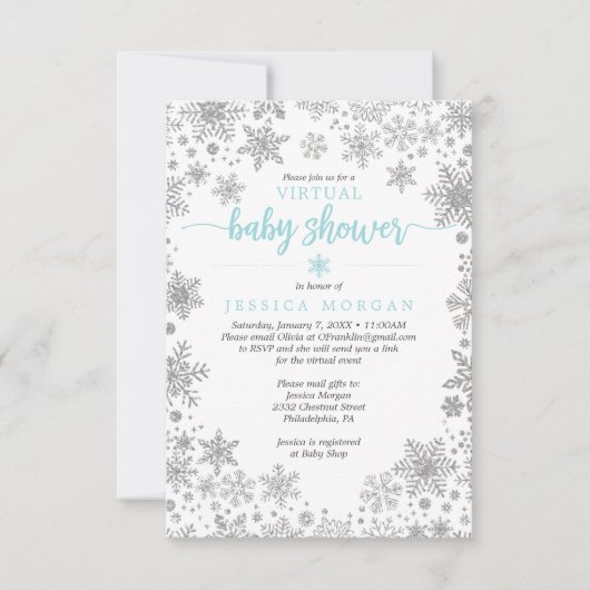 Wintersneeuwvlok Virtual Baby shower Invitation Kaart (Voorkant)