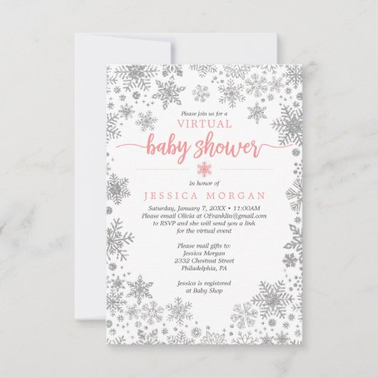 Wintersneeuwvlok Virtual Baby shower Invitation Kaart (Voorkant)