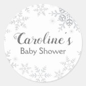 Wintersneeuwvlokken Baby shower Silver Glitter Ronde Sticker (Voorkant)