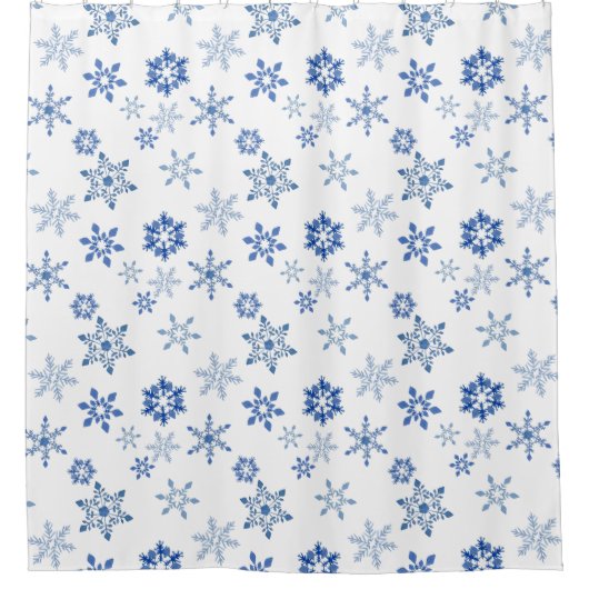 Wintersneeuwvlokken blauwe waterverf douchegordijn (Voorkant)