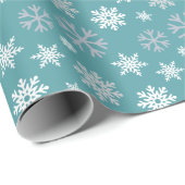 Wintersneeuwvlokken Blauwgroen Blauw Patroon Cadeaupapier (Rol Hoek)