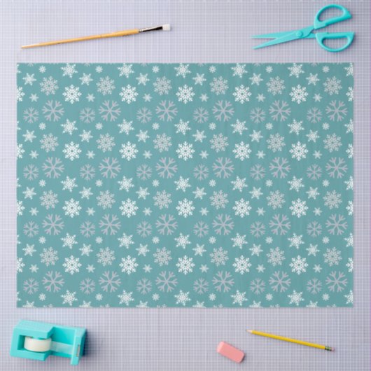 Wintersneeuwvlokken Blauwgroen Blauw Patroon Tissuepapier (Craft)
