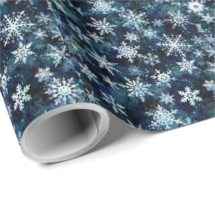 Wintersneeuwvlokken diepblauwe magische nacht cadeaupapier