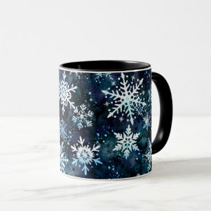 Wintersneeuwvlokken diepblauwe magische nacht mok