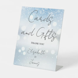 Wintersneeuwvlokken Elegant Script Kaarten en gesc Reclamebord Met Voetstuk