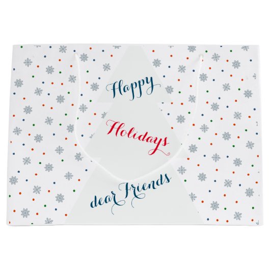 Wintersneeuwvlokken en stippen groot cadeauzakje (Voorkant)