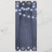 Wintersneeuwvlokken en verlichting schuur hout men menu (Achterkant)