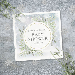 Wintersneeuwvlokken Groene Baby Shower Servet