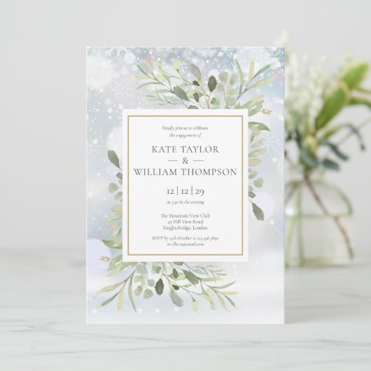 Wintersneeuwvlokken Groene Bloemige Verlovingsfees Kaart (Staand voorkant)