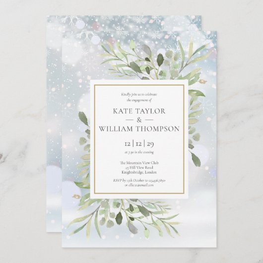 Wintersneeuwvlokken Groene Bloemige Verlovingsfees Kaart (Voorkant / Achterkant)