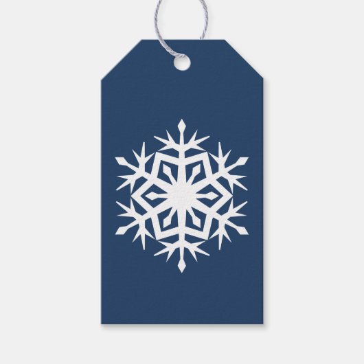 Wintersneeuwvlokken in Navy Gift Label Cadeaulabel (Voorkant)