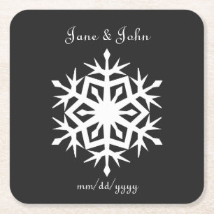 Wintersneeuwvlokken in Onderzetter met zwart papie