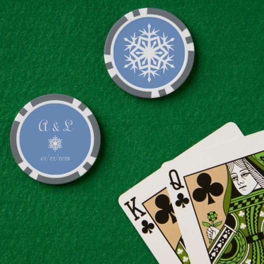 Wintersneeuwvlokken in Periwinkle Poker Chips (Pokertafel (Dubbel))