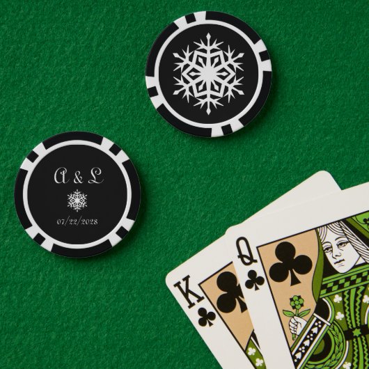 Wintersneeuwvlokken in zwart poker chips (Pokertafel (Dubbel))