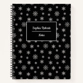 Wintersneeuwvlokken modern patroon zwart notitieboek (Voorkant)