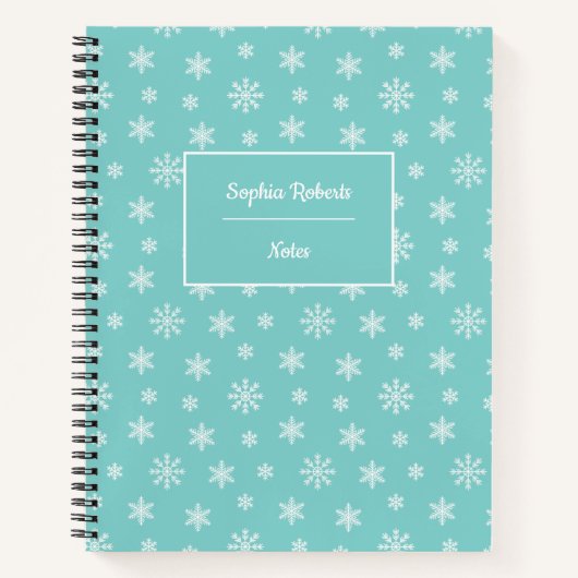 Wintersneeuwvlokken modern patroonturquoise notitieboek (Voorkant)