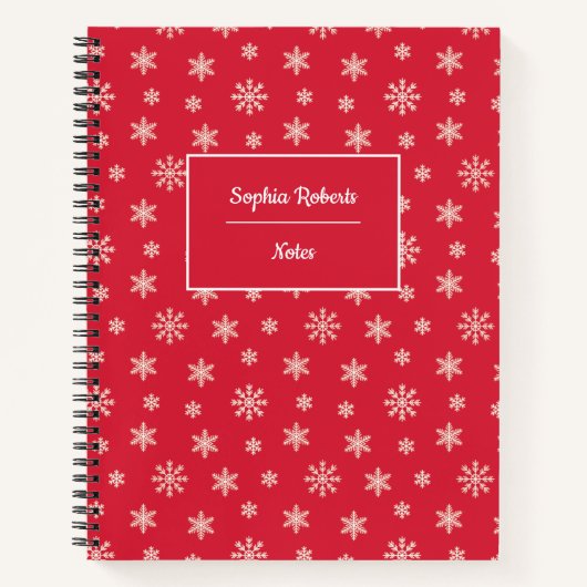 Wintersneeuwvlokken modern rood patroon notitieboek (Voorkant)