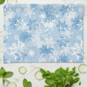 Wintersneeuwvlokken op blauw theedoek (Gevouwen)