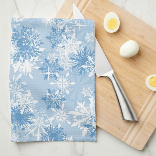 Wintersneeuwvlokken op blauw theedoek (Quarter Fold)