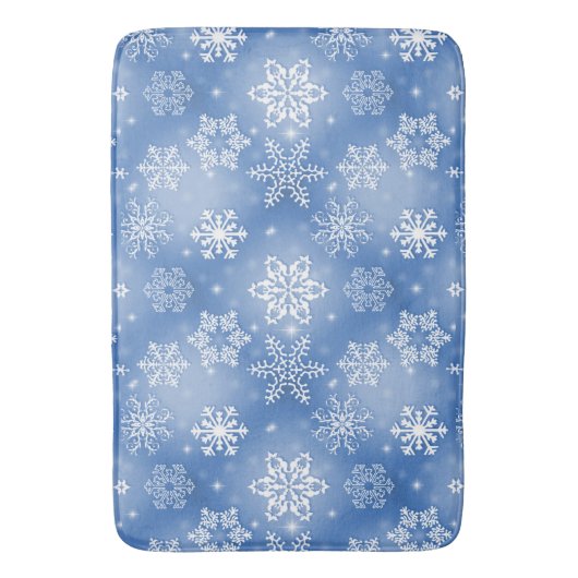 Wintersneeuwvlokken op ijzig blauw badmat (Voorkant Verticaal)
