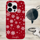 Wintersneeuwvlokken op Rode Monogram iPhone Hoesje