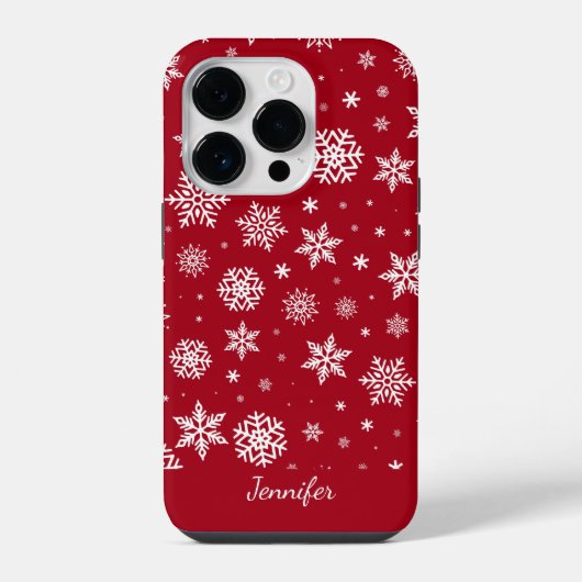 Wintersneeuwvlokken op Rode Monogram iPhone Hoesje (Achterkant)