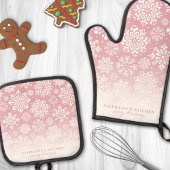 Wintersneeuwvlokken op roze Schattige Ombre Kerst Ovenwant & Pannenlap Set