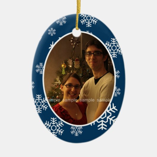 Wintersneeuwvlokken Ovaal Foto Ornament (Voorkant)