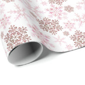 Wintersneeuwvlokken rood en roze patroon ompakken  cadeaupapier (Rol Hoek)