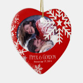 Wintersneeuwvlokken (rood) Fotoversiering Keramisch Ornament (Rechts)