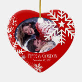 Wintersneeuwvlokken (rood) Fotoversiering Keramisch Ornament (Achterkant)