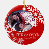Wintersneeuwvlokken (rood) Fotoversiering Keramisch Ornament (Achterkant)