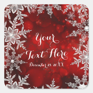 Wintersneeuwvlokken Rood Kerstfeest Party Favor Vierkante Sticker