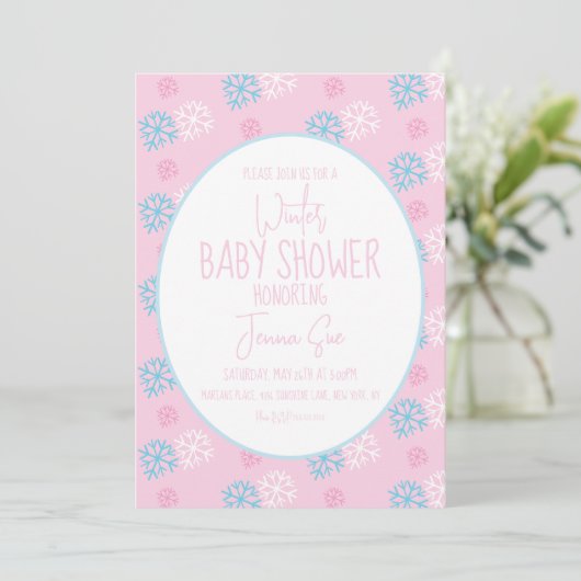 Wintersneeuwvlokken Roze Blauw Baby shower Kaart (Staand voorkant)