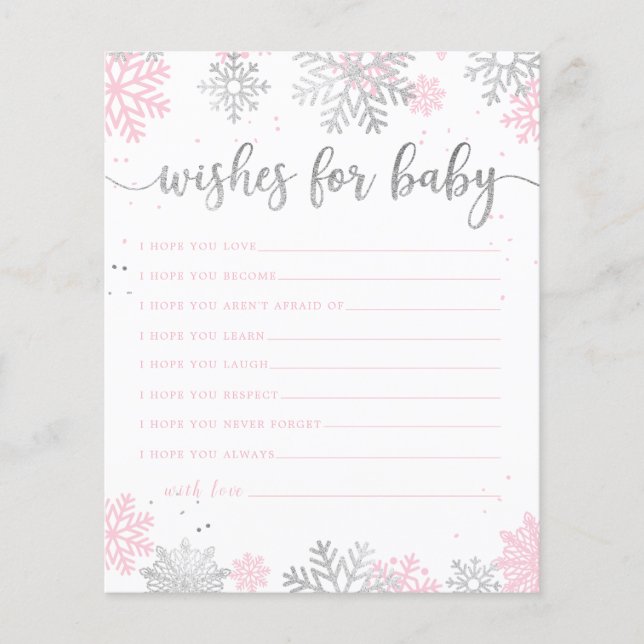 Wintersneeuwvlokken roze en zilveren wensen voor B (Voorkant)