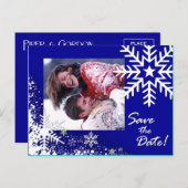 Wintersneeuwvlokken Save the Date (lapis) Foto Aankondigingskaart (Voorkant / Achterkant)