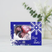 Wintersneeuwvlokken Save the Date (lapis) Foto Aankondigingskaart (Staand voorkant)