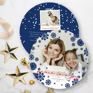 Wintersneeuwvlokken Vrede Liefde Vreugde Elegante Feestdagenkaart