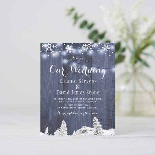 Wintersneeuwvlokken winteruitnodiging voor bruilof (Staand voorkant)