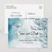 Wintersneeuwvlokken Woensnende BESPAAR ONZE DATUM Aankondigingskaart (Voorkant / Achterkant)