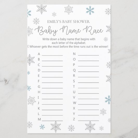 Wintersnowflake Baby shower Game, AFGEDRUKT (Voorkant)