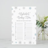 Wintersnowflake Baby shower Game, AFGEDRUKT (Staand voorkant)