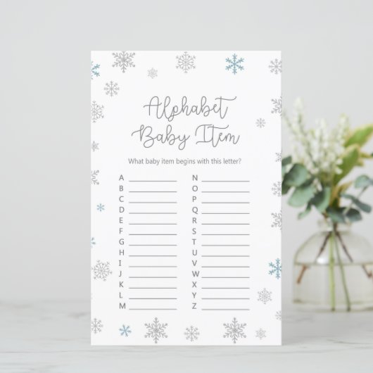 Wintersnowflake Baby shower Game, AFGEDRUKT (Staand voorkant)