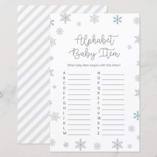 Wintersnowflake Baby shower Game, AFGEDRUKT (Voorkant / Achterkant)