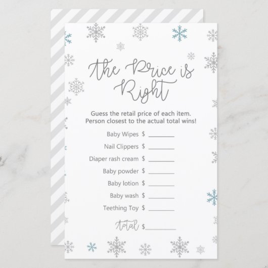 Wintersnowflake Baby shower Game, AFGEDRUKT (Voorkant / Achterkant)