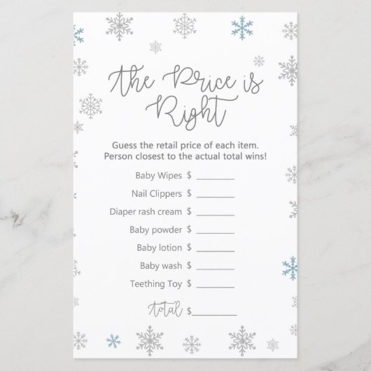 Wintersnowflake Baby shower Game, AFGEDRUKT (Voorkant)
