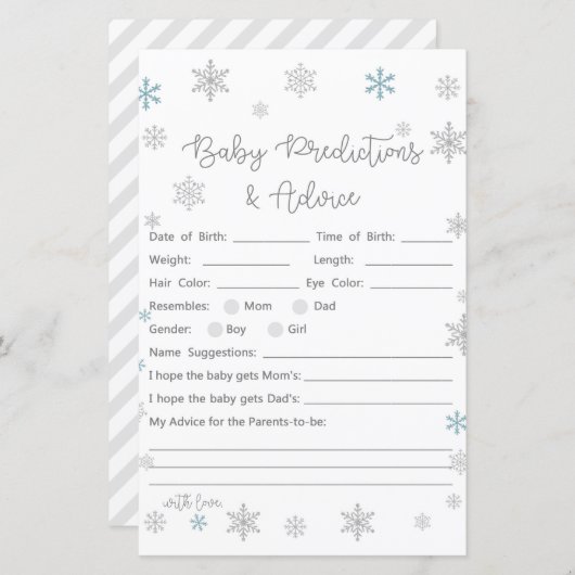 Wintersnowflake Baby shower Game, AFGEDRUKT (Voorkant / Achterkant)