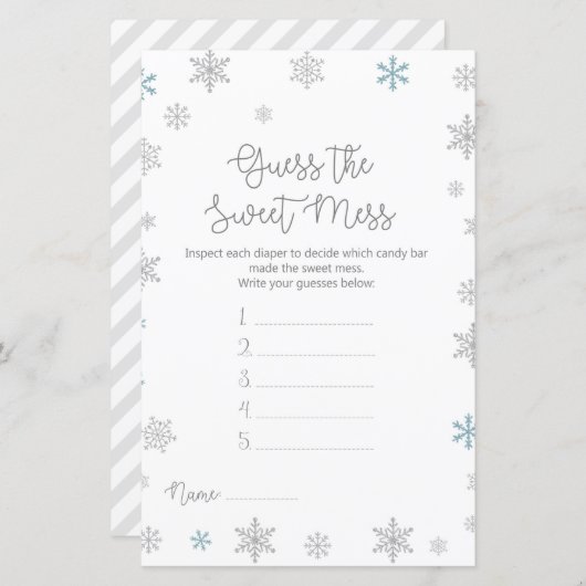 Wintersnowflake Baby shower Game, AFGEDRUKT (Voorkant / Achterkant)